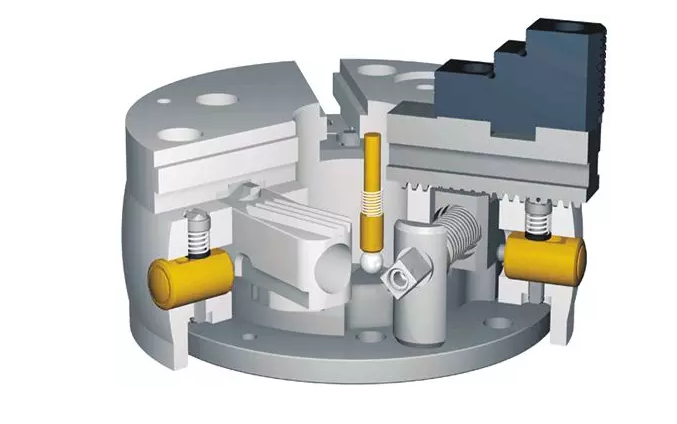 SCHUNK卡盤的基本結(jié)構(gòu)包括強(qiáng)化處理的卡盤基體,充分的油脂潤滑,磨損極為輕微。因此保持高精度下更長的使用壽命。獨(dú)具特色的外輪廓設(shè)計(jì),使盡量少的冷卻液殘留在機(jī)床主軸或主軸軸承處。極端穩(wěn)固的盤體防止了因更高的夾持力及徑向負(fù)荷導(dǎo)致的精度失穩(wěn)狀況。大通孔,利于大尺寸棒料的通過及自動(dòng)上下料 。基爪——通用性好,與F型及Duro型匹配。 卡爪快換系統(tǒng):使用獨(dú)立鎖緊的卡爪,保持高精度的同時(shí),極大縮短輔助時(shí)間(調(diào)整、更換)。